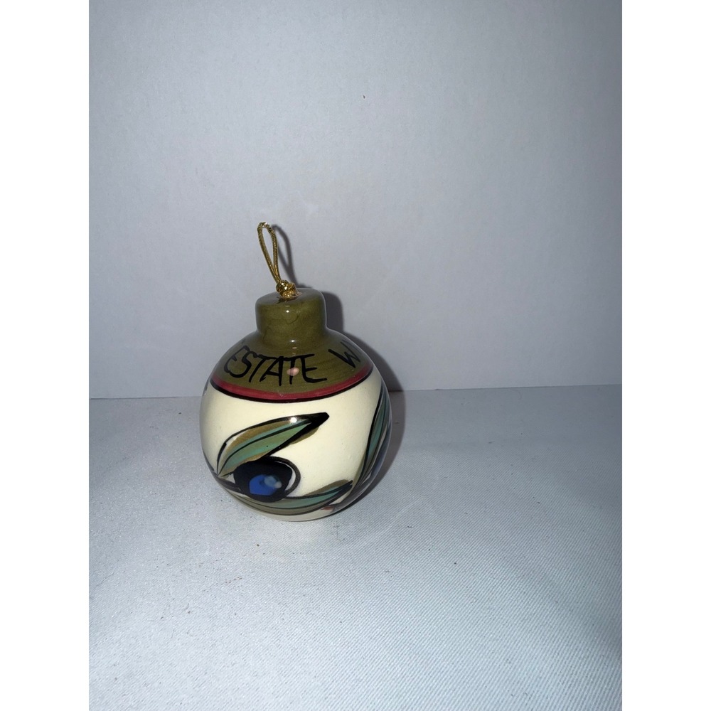 Kunde Estate Winery Hand Painted Ceramic Olive Branch Christmas Ornament Signed